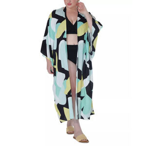 Raviya Printed Open Front Kimono Cover Up Yellow Plus Size OX 15632
